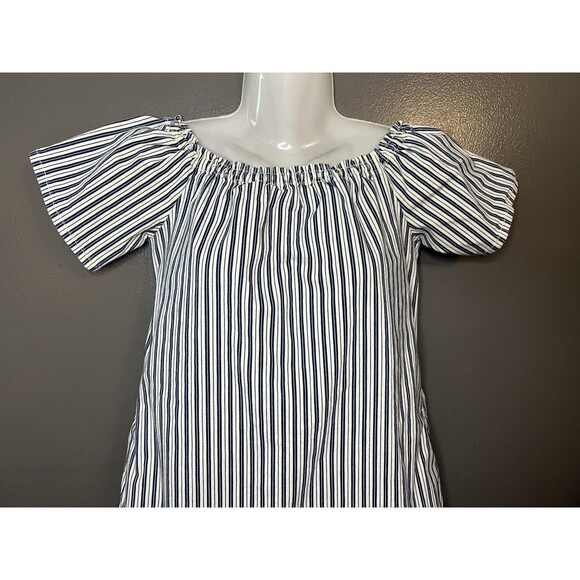AG Adriano Goldschmied Dress Womens Medium Blue White Striped Off Shoulder Shift - Picture 1 of 9